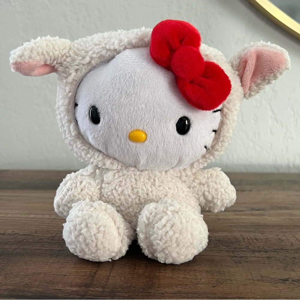 Hello Kitty Sanrio Lamb Costume Hood Stuffed Animal Plush Toy Red Bow